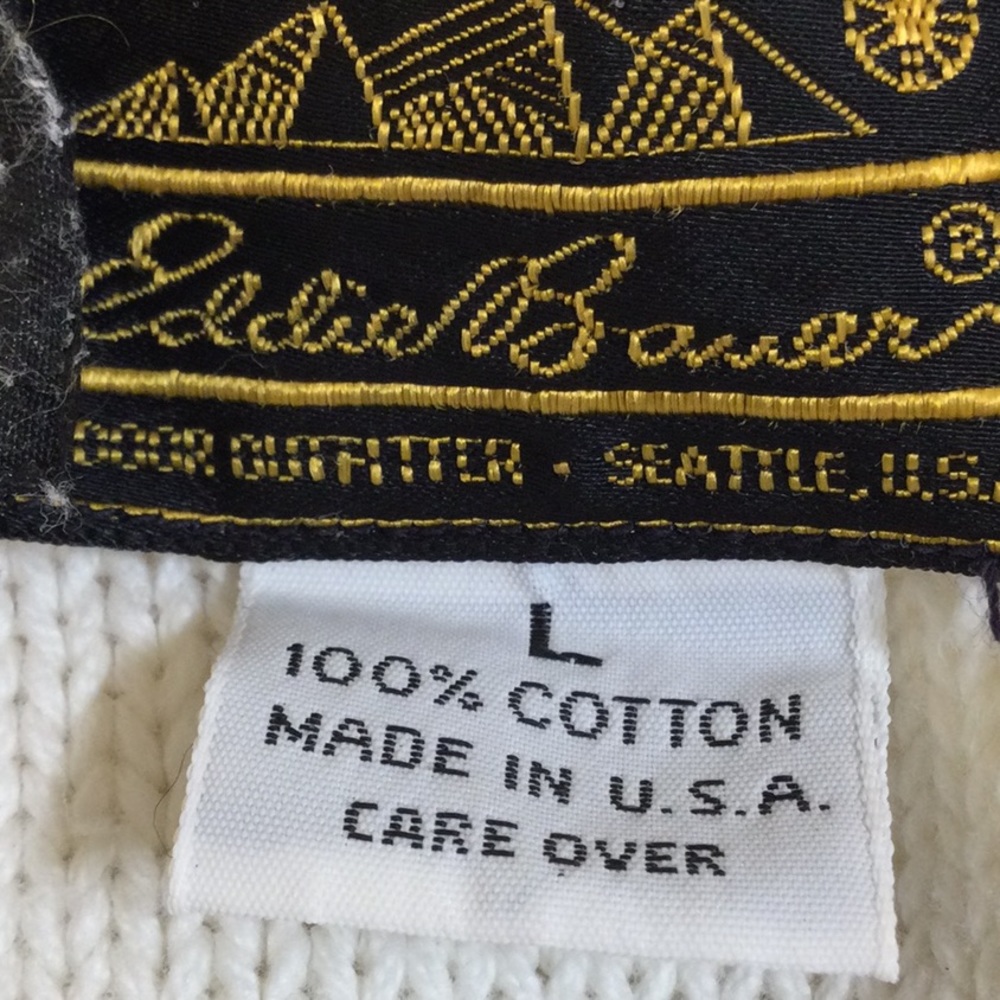 Eddie Bauer White 100% Cotton Knit Sweater with raise image of golfer - Picture 9 of 11